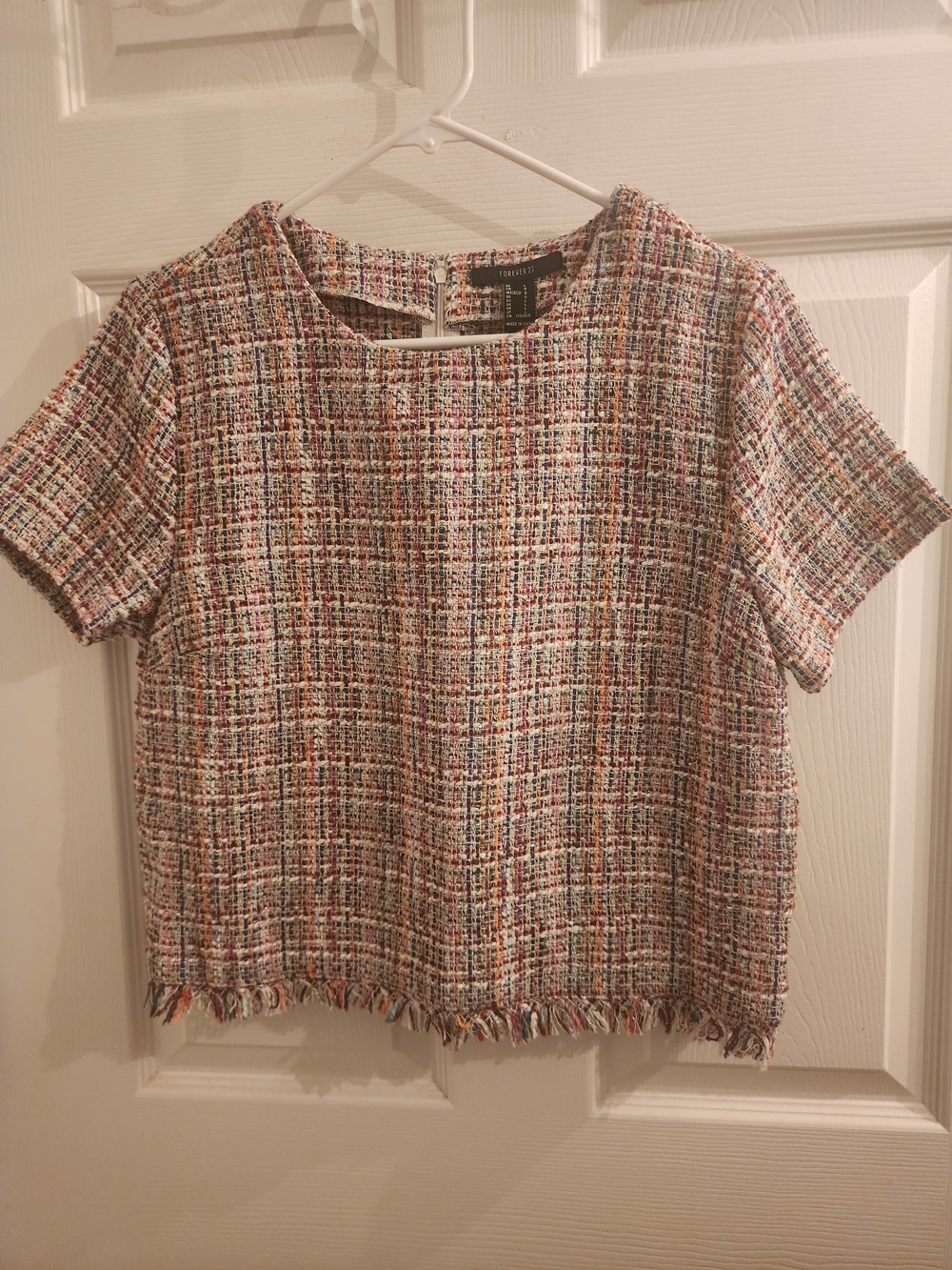 Forever 21 Cream Multicolor Tweed Boxy Top